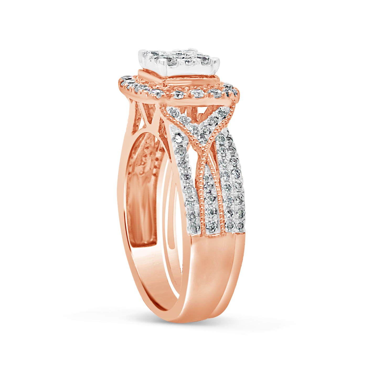 Diamond Halo Engagement Ring 1 CTW Round Cut 14K Rose Gold