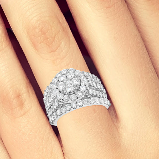 Diamond Halo Engagement Ring 3.08 CTW Round Cut 14K White Gold