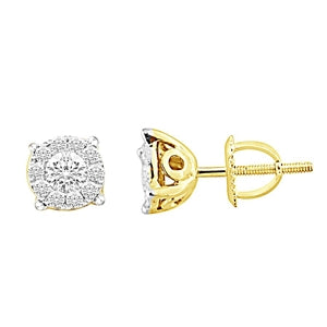 LADIES EARRINGS 1/2 CT ROUND DIAMOND 14K YELLOW GOLD