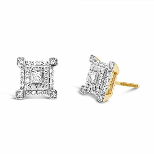 10K Yellow Gold .25ct Diamond Square Earrings