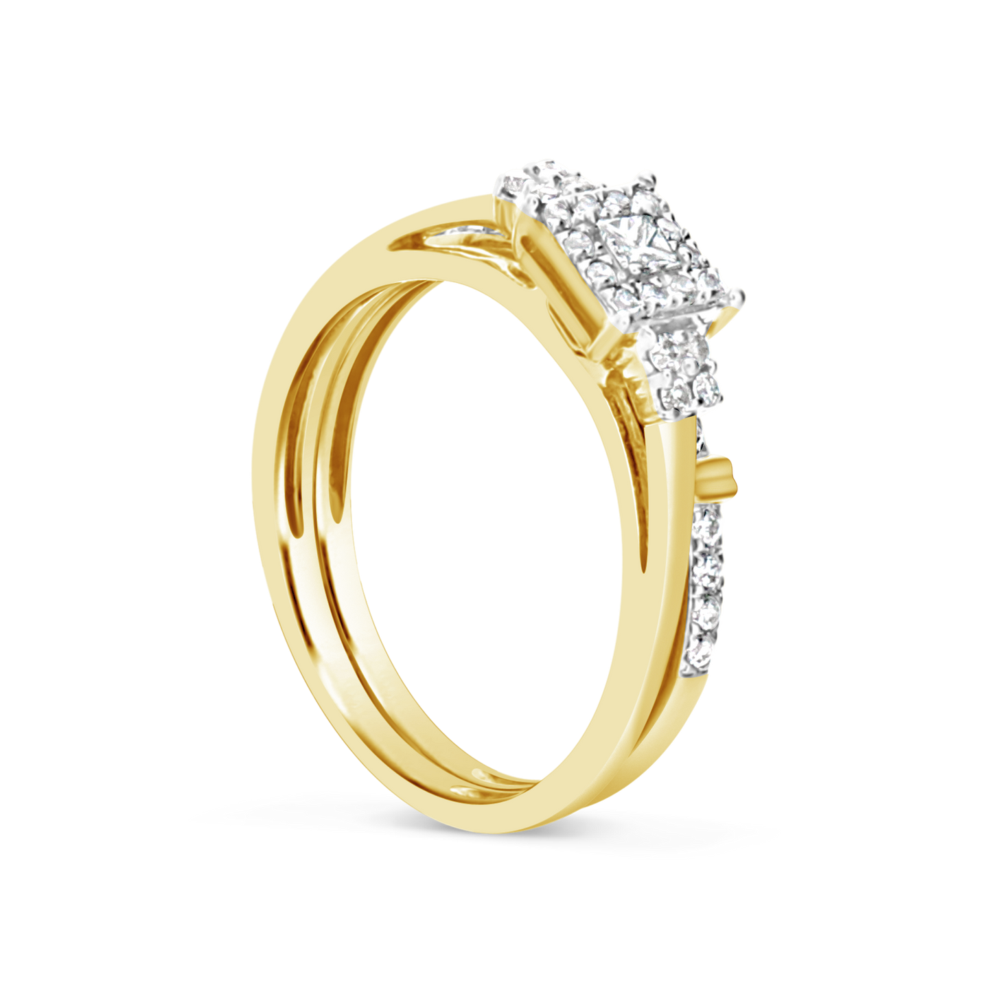 Diamond Halo Engagement Ring .30 CTW Princess Cut 10K Yellow Gold Bridal Set