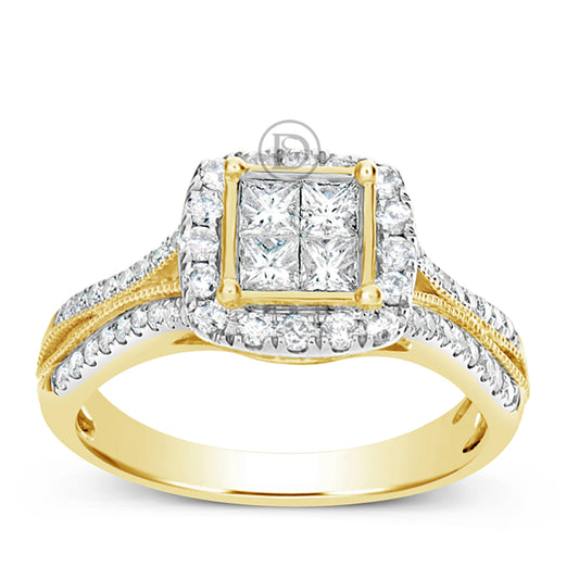 Diamond Engagement Ring 1 CTW Princess & Round Cut 14K Yellow Gold