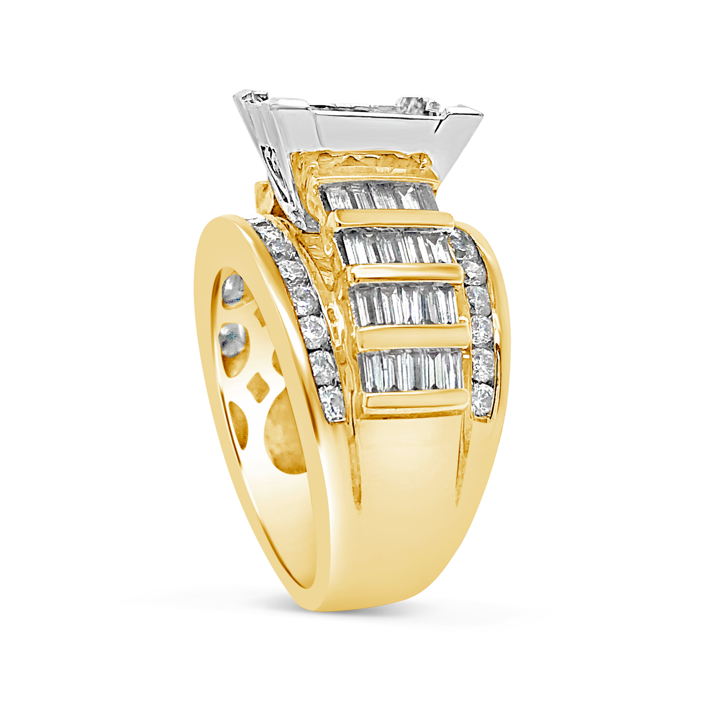 Diamond Ring 3 CTW Princess Cut w/ Baguettes & Round Cut 14K Yellow Gold