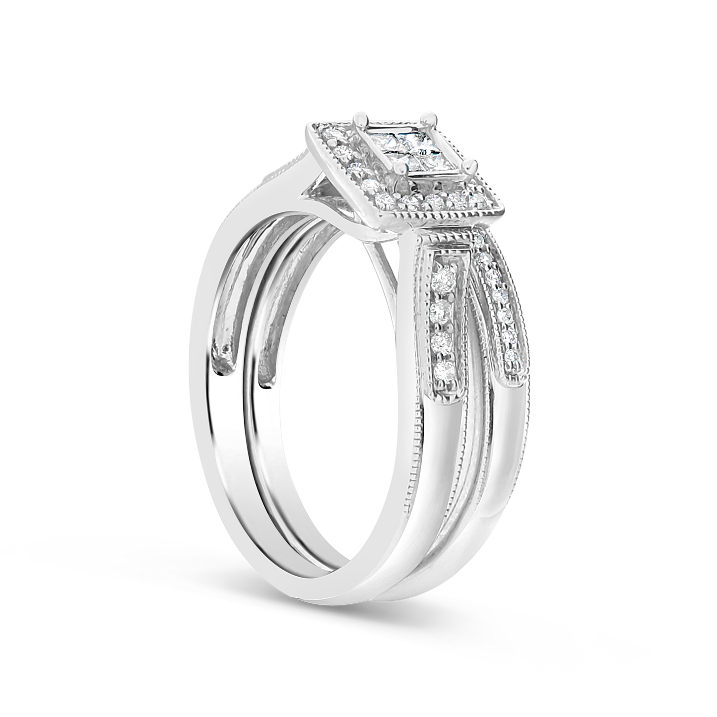 Diamond Halo Engagement Ring .35 CTW Princess Cut 14K White Gold