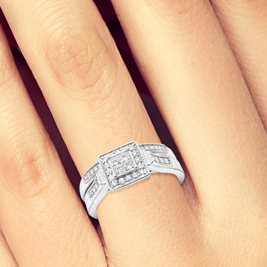 Diamond Halo Engagement Ring .35 CTW Princess Cut 14K White Gold