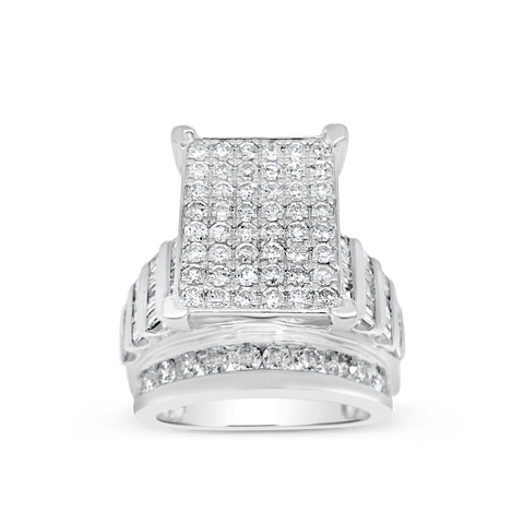 Diamond Ring 4.05 CTW Princess Cut w/ Baguettes & Round Cut 10K White Gold