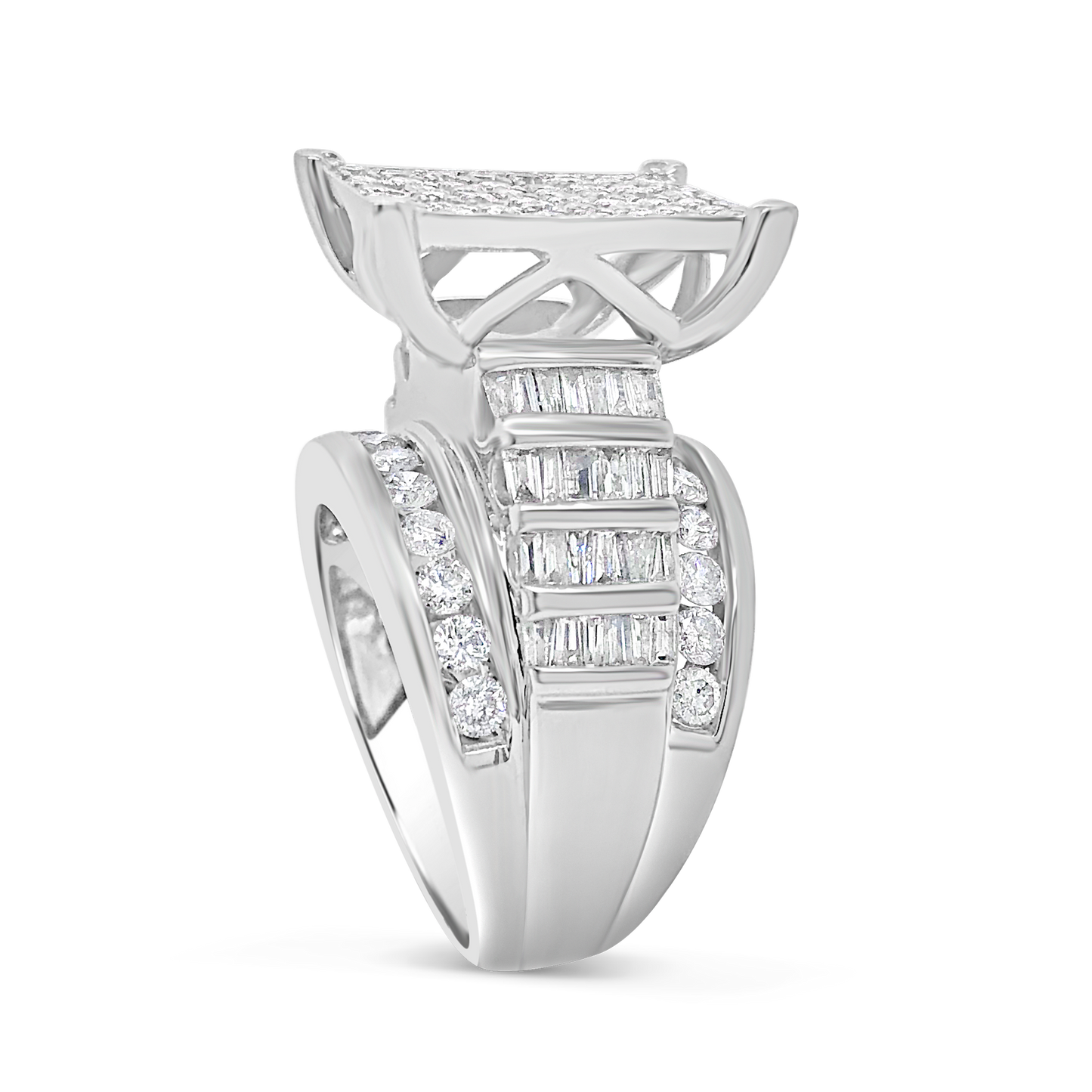 Diamond Ring 4.05 CTW Princess Cut w/ Baguettes & Round Cut 10K White Gold