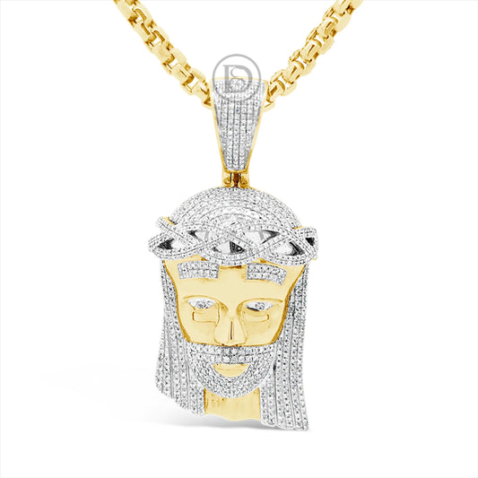Diamond Jesus Pendant 1.35 CTW Round Cut 10K Yellow Gold
