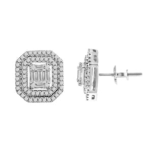 LADIES EARRINGS 3/4 CT ROUND/BAGUETTET DIAMOND 14K WHITE GOLD