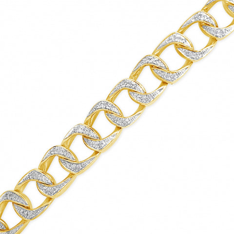 10K Solid Yellow Gold  Round Cut Diamond Cuban Link Chain