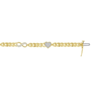 LADIES HEART BRACELET 1/5 CT ROUND DIAMOND SILVER YELLOW PLATED