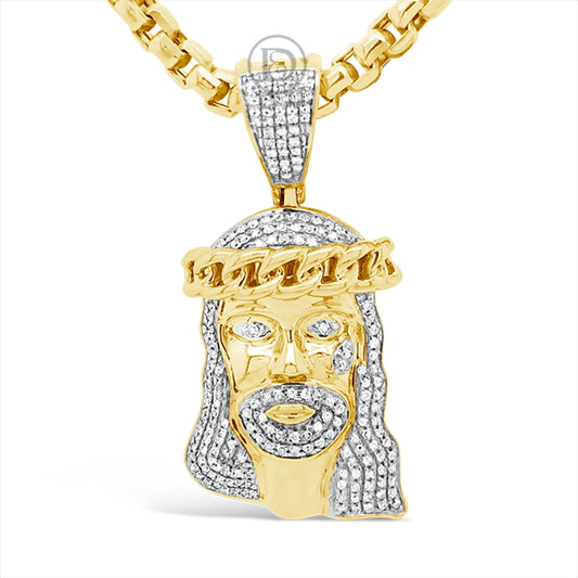 Diamond Jesus Pendant .45 CTW Round Cut 10K Yellow Gold