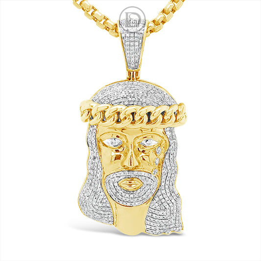 Diamond Jesus Pendant 1.55 CTW Round Cut 10K Yellow Gold