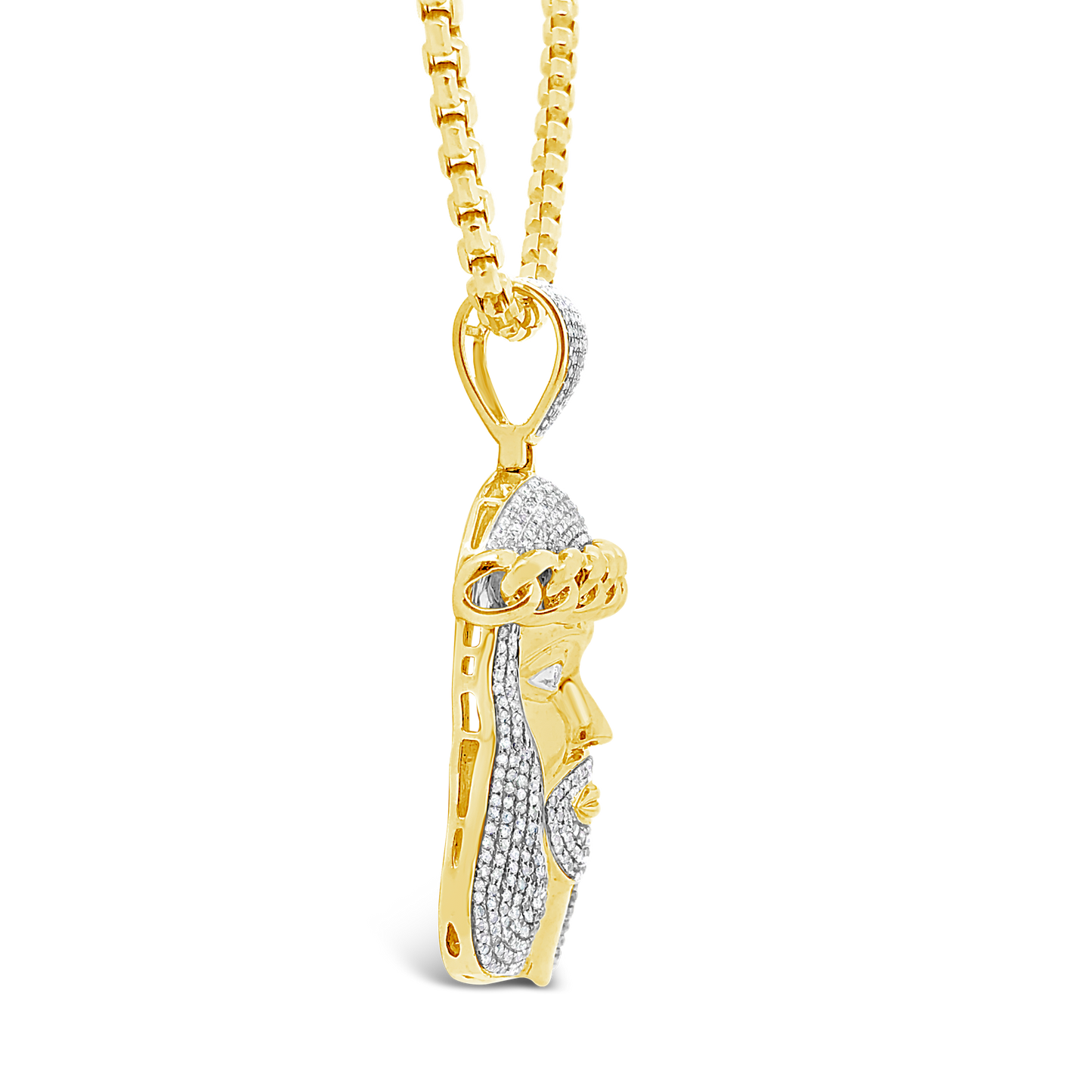 Diamond Jesus Pendant 1.55 CTW Round Cut 10K Yellow Gold