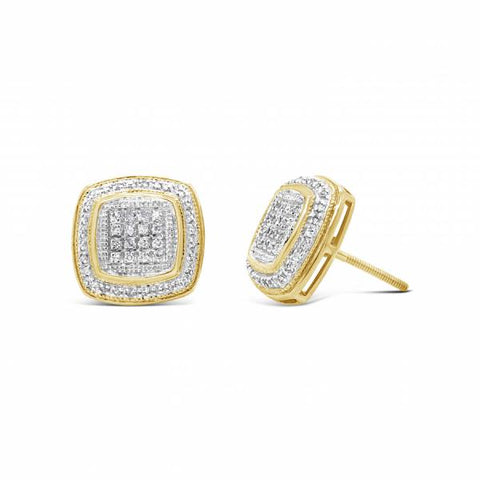 10K Yellow Gold .30ct Diamond Square Earrings w/ Gold Detail