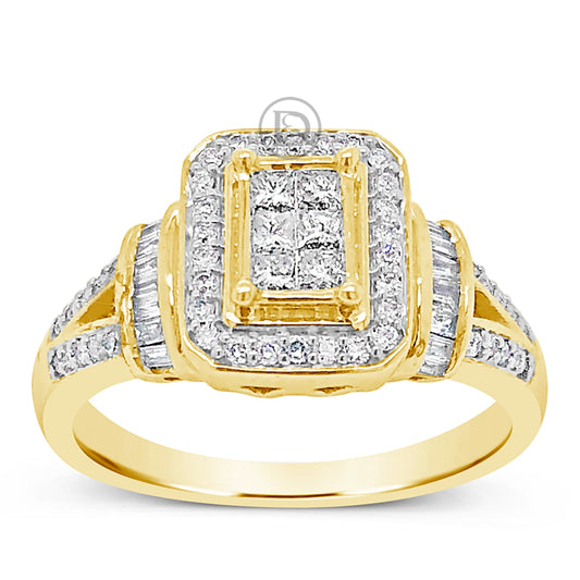 Diamond Engagement Ring .50 CTW Princess & Round Cut w/ Baguettes 10K White Gold