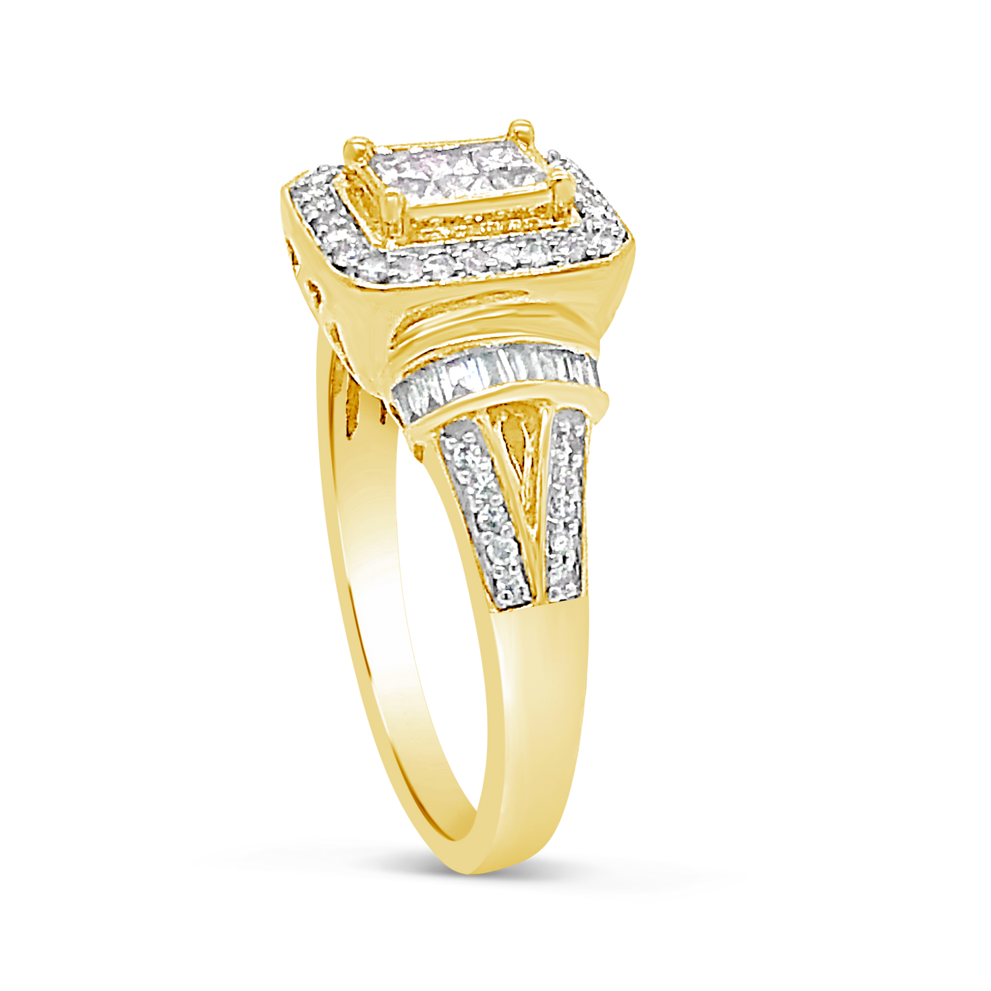 Diamond Engagement Ring .50 CTW Princess & Round Cut w/ Baguettes 10K White Gold