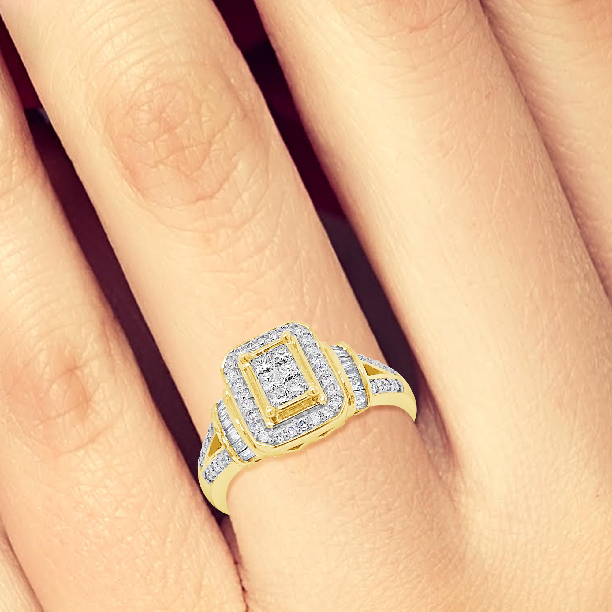 Diamond Engagement Ring .50 CTW Princess & Round Cut w/ Baguettes 10K White Gold