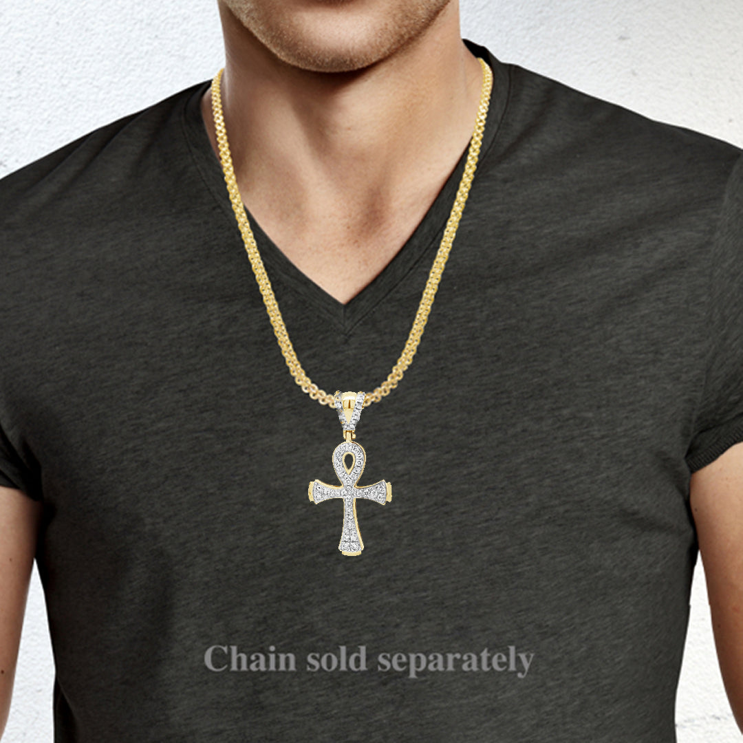 Diamond Cross Pendant .75 CTW Round Cut 10K Yellow Gold