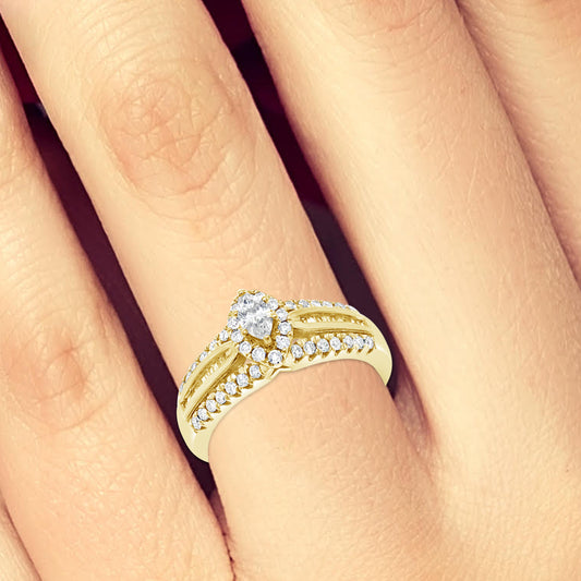 Diamond Halo Engagement Ring .75 CTW Marquise w/ Round and Baguette Cut 14K Yellow Gold