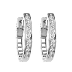LADIES HOOPS 1/4 CT ROUND DIAMOND 10K WHITE GOLD