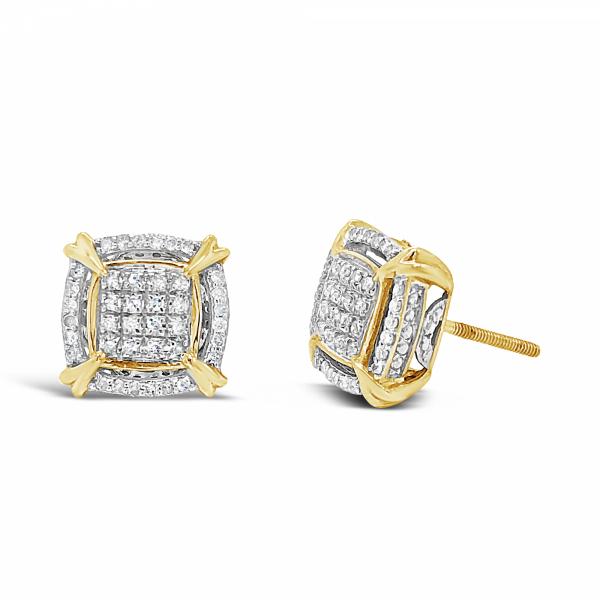10K Yellow Gold .25ct Diamond 3D Square Earrings