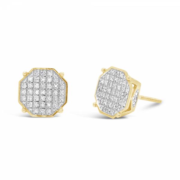 10K Yellow Gold .20ct Diamond Octogon Earrings