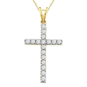 LADIES CROSS PENDANT 1/2 CT ROUND DIAMOND 10K YELLOW GOLD (CHAIN NOT INCLUDED)