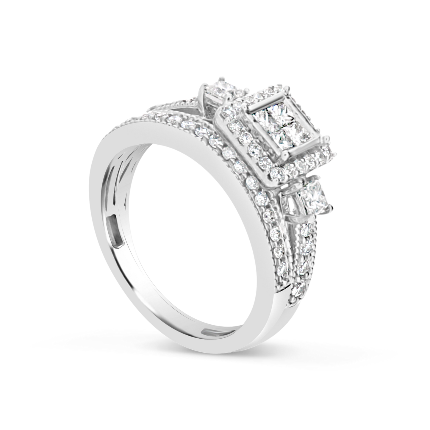 Diamond Engagement Ring 1 CTW Princess Cut w/ Round Cut 14K White Gold Bridal Set