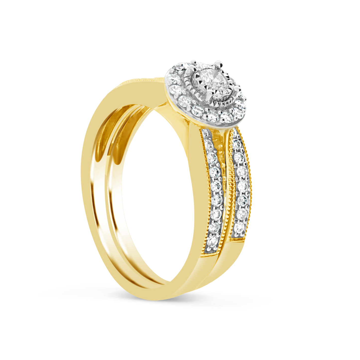 Diamond Halo Engagement Ring .50 CTW Round Cut 14K Yellow Gold