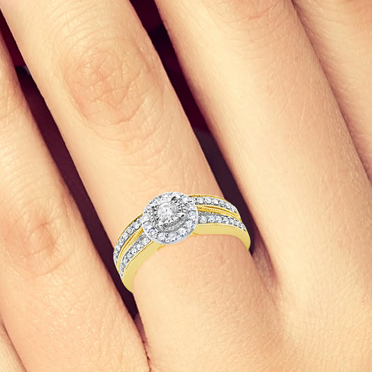 Diamond Halo Engagement Ring .50 CTW Round Cut 14K Yellow Gold