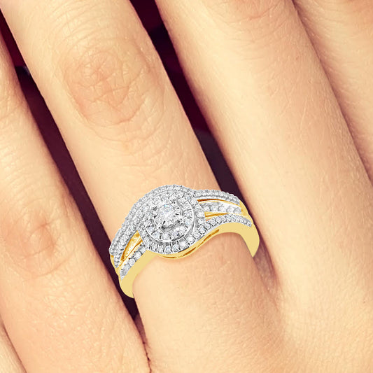 Diamond Halo Engagement Ring .33 CTW Round Cut 10K Yellow Gold