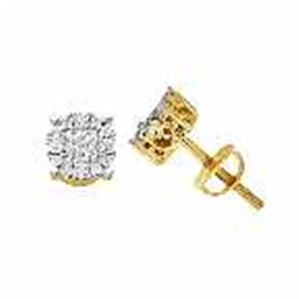 MENS EARRINGS 3/4 CT ROUND/PRINCESS INV DIAMOND 14K YELLOW GOLD