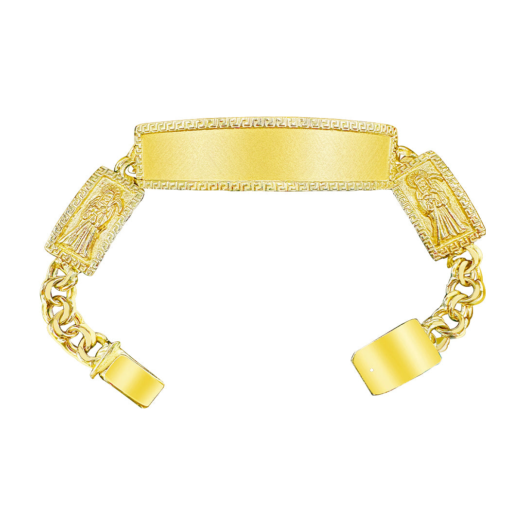 10K yellow gold chino link ID bracelet with Santa Muerte – Exotic