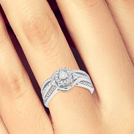 Diamond Halo Engagement Ring .33 CTW Round Cut 14K White Gold