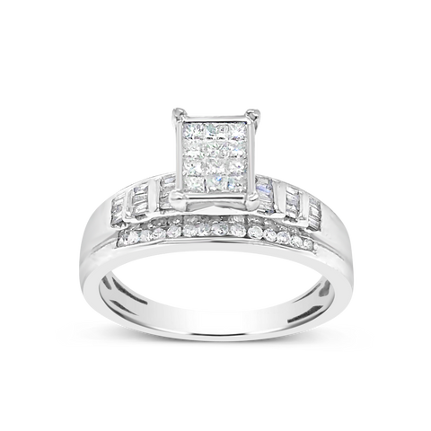 Diamond Engagement Ring .50 CTW Princess & Round Cut w/ Baguettes 14K Yellow Gold