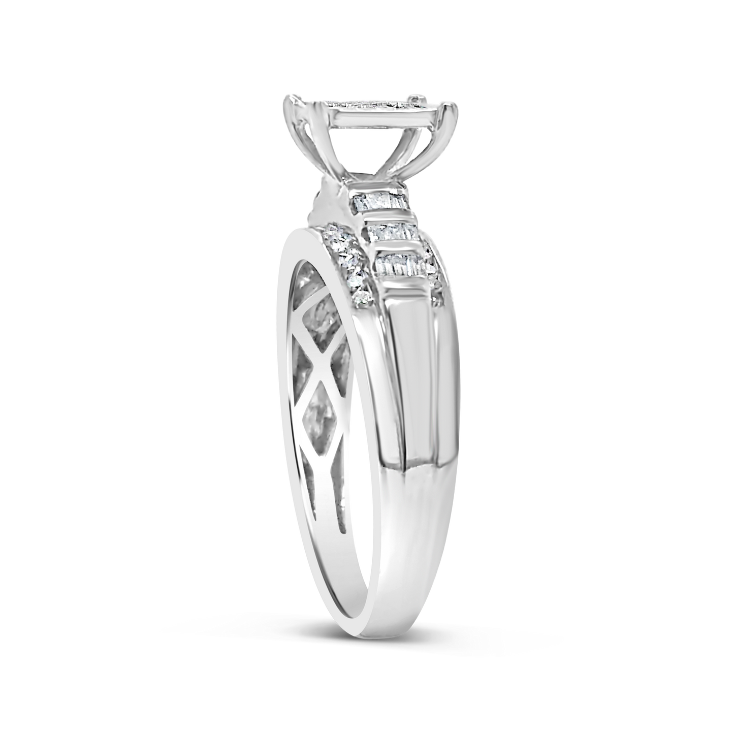 Diamond Engagement Ring .50 CTW Princess & Round Cut w/ Baguettes 14K White Gold
