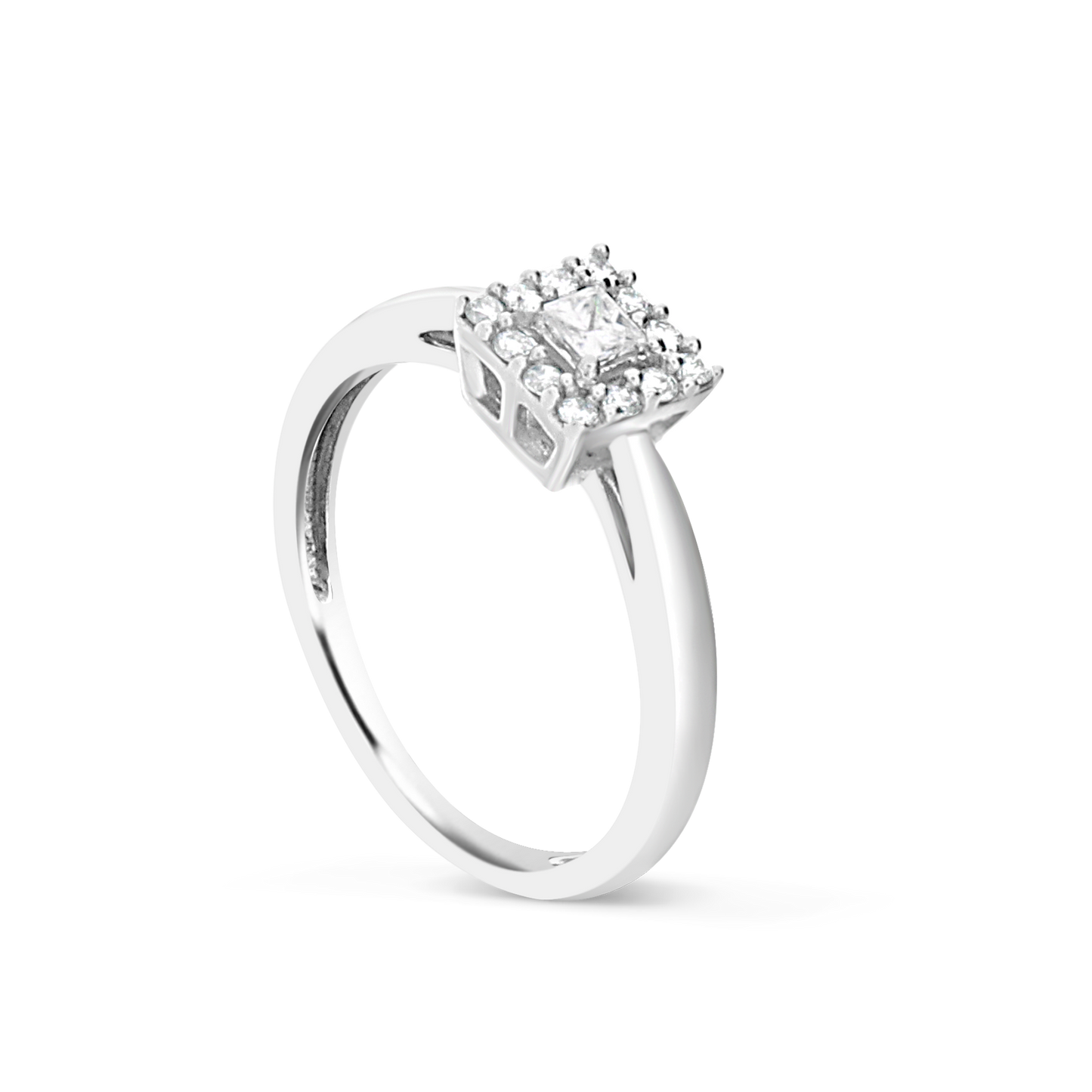 Diamond Halo Engagement Ring .25 CTW Princess w/ Round Cut 10K White Gold