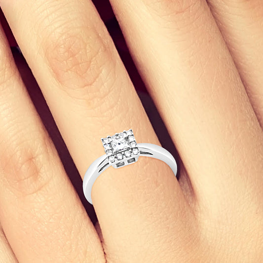 Diamond Halo Engagement Ring .25 CTW Princess w/ Round Cut 10K White Gold