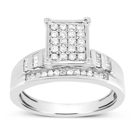 Diamond Engagement Ring .50 CTW Round Cut w/ Baguettes 10K White Gold