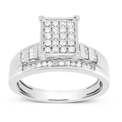Diamond Engagement Ring .50 CTW Round Cut w/ Baguettes 10K White Gold