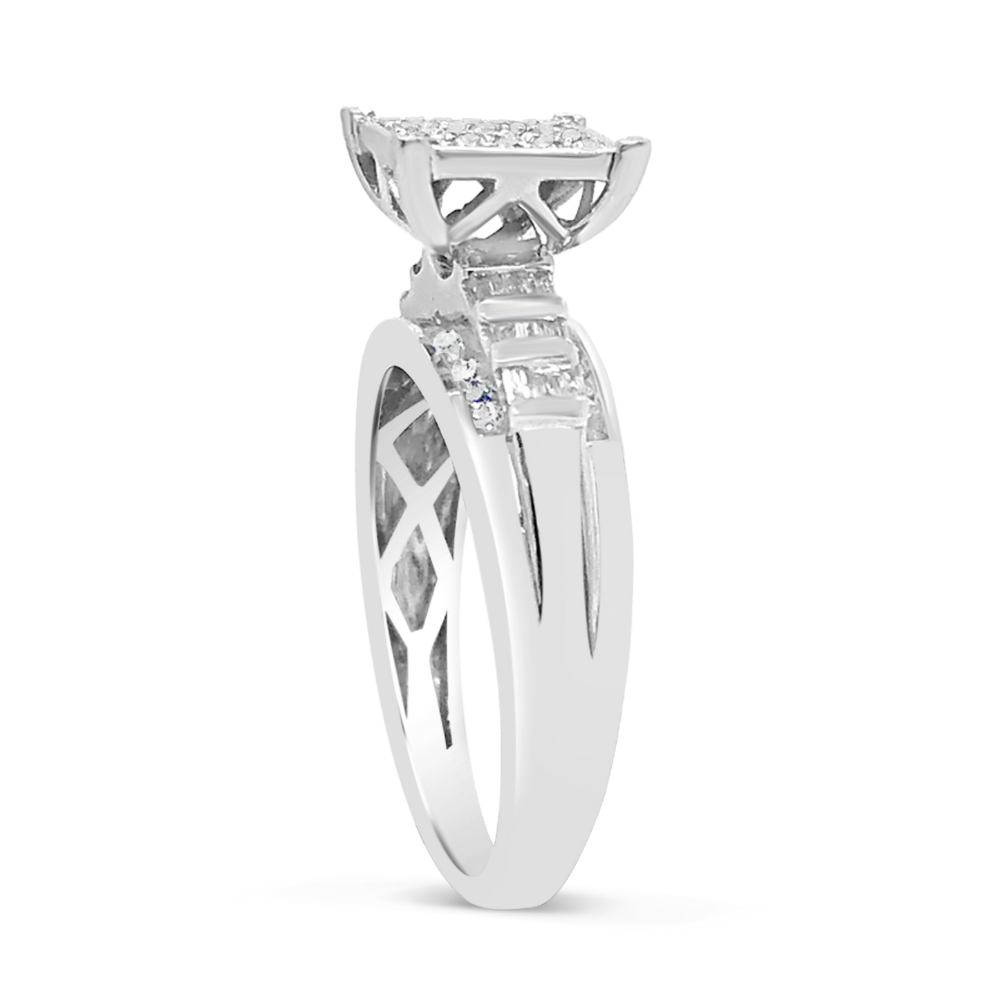 Diamond Engagement Ring .50 CTW Round Cut w/ Baguettes 10K White Gold