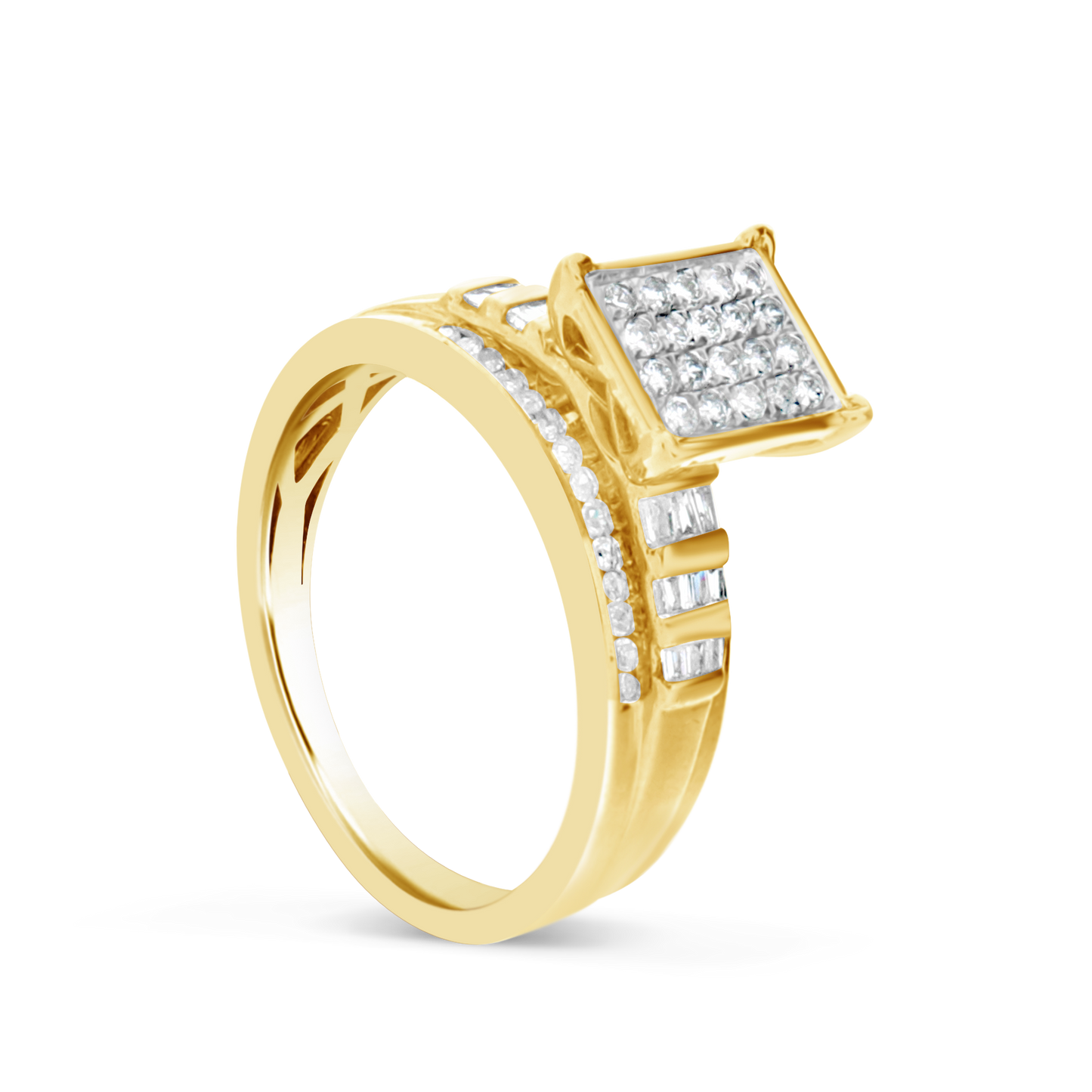 Diamond Ring .50 CTW Round Cut w/ Baguettes 10K Yellow Gold