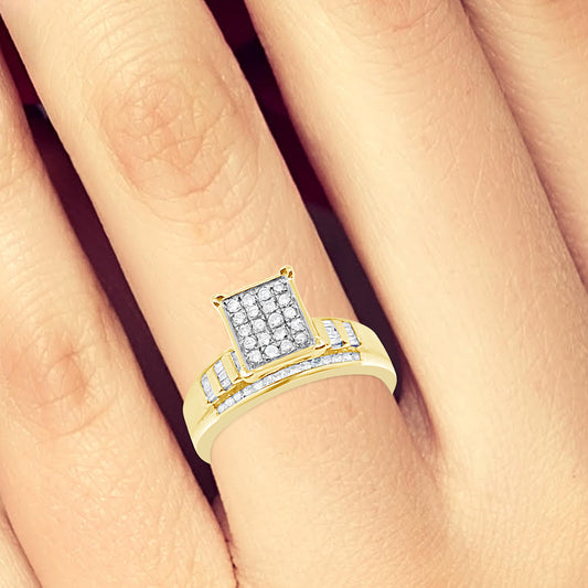 Diamond Ring .50 CTW Round Cut w/ Baguettes 10K Yellow Gold