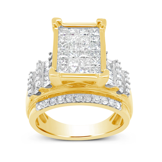 Diamond Engagement Ring 2 CTW Princess & Round Cut w/ Baguettes 10K Yellow Gold