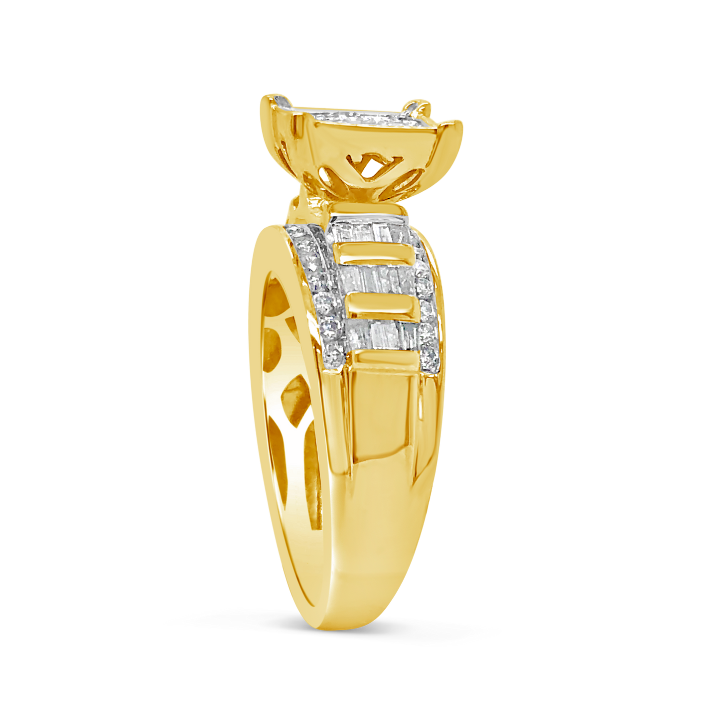 Diamond Engagement Ring 1 CTW Princess & Round Cut w/ Baguettes 10K White Gold