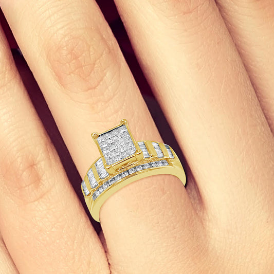 Diamond Engagement Ring 1 CTW Princess & Round Cut w/ Baguettes 10K White Gold