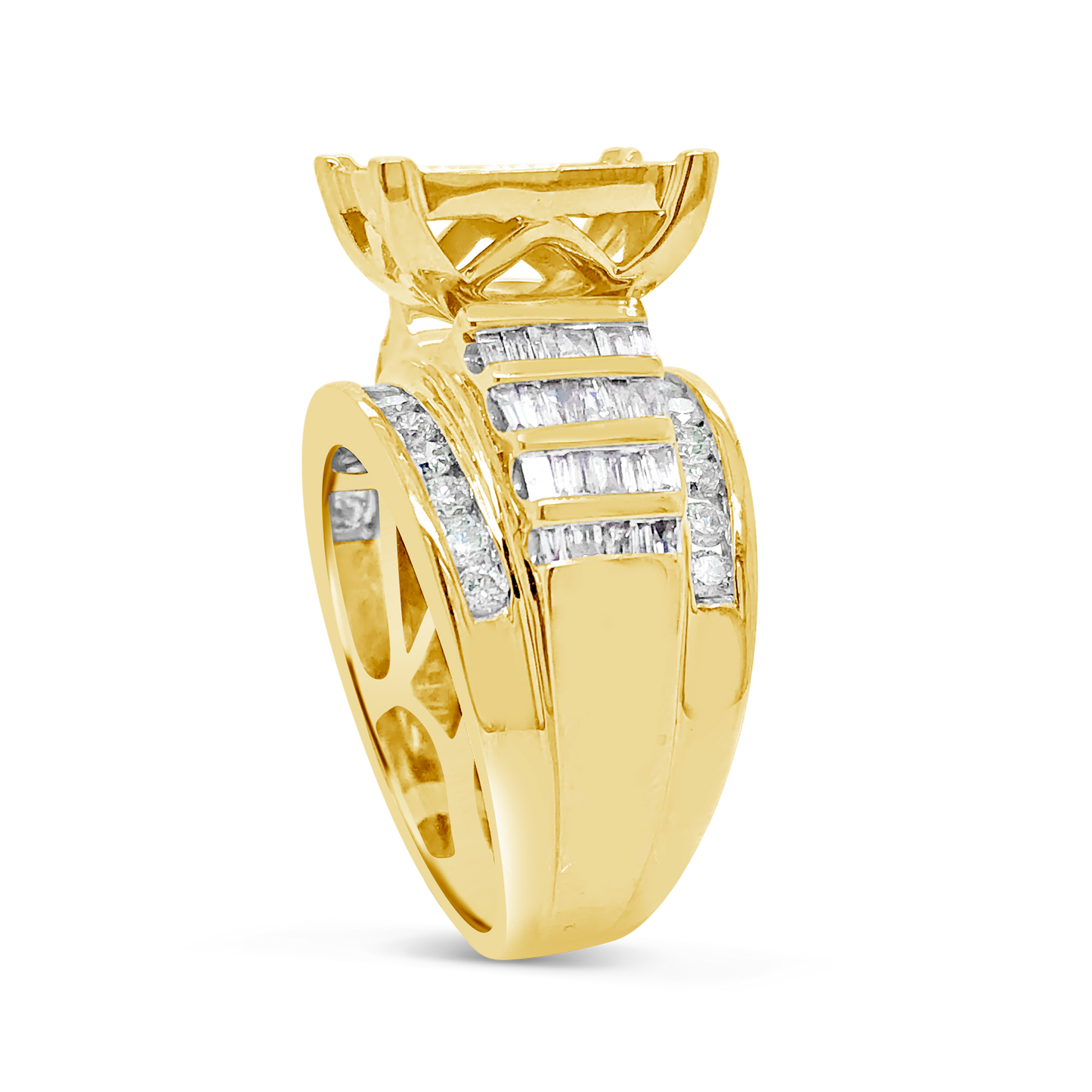 Diamond Ring 2 CTW Princess Cut w/ Baguettes & Round Cut 10K Yellow Gold