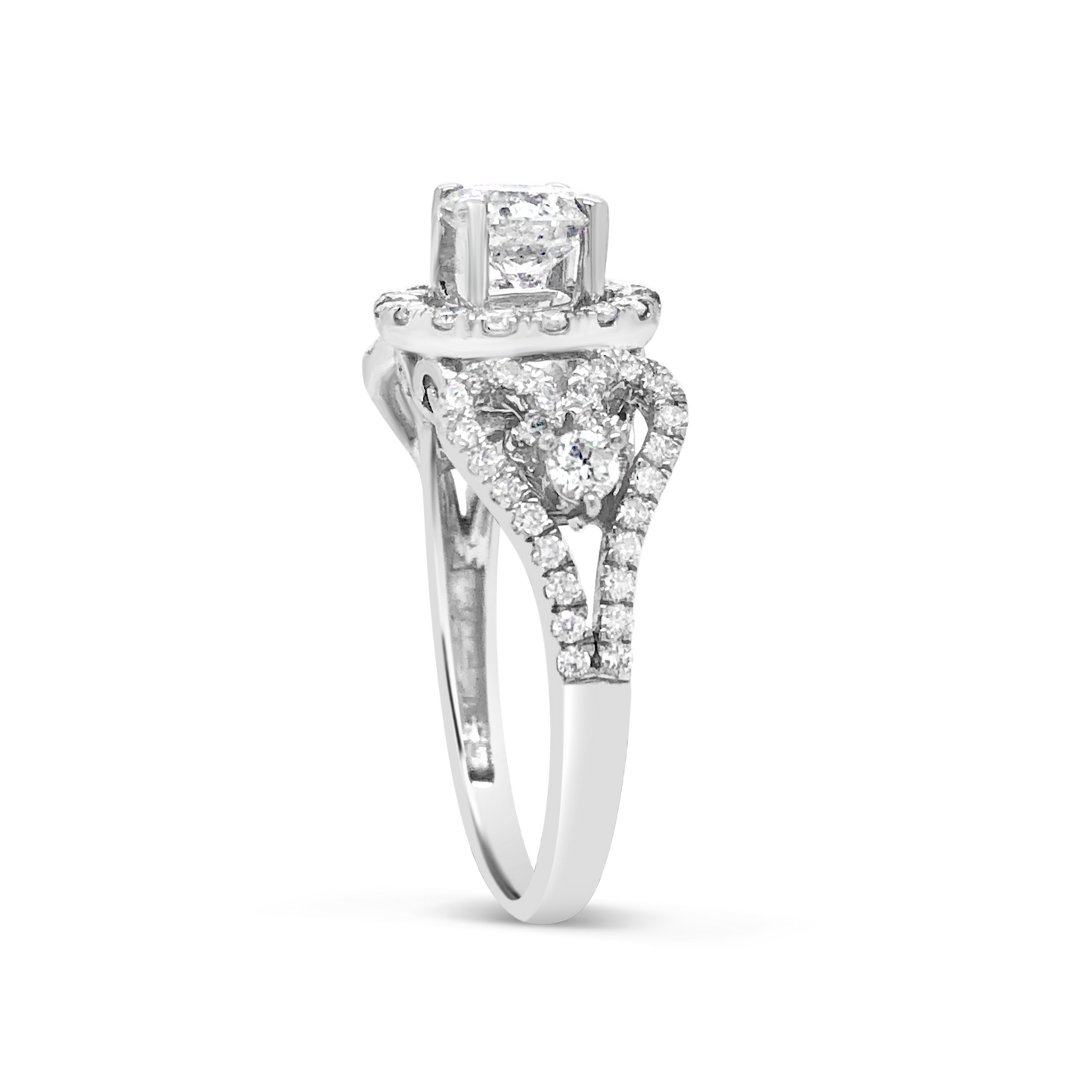 Diamond Halo Engagement Ring 1.70 CTW Round Cut 18K White Gold
