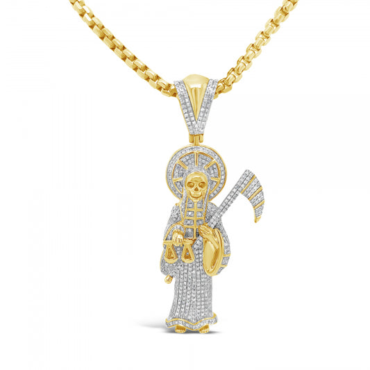 Diamond Reaper Pendant 1.50 CTW Round Cut 10K Yellow Gold
